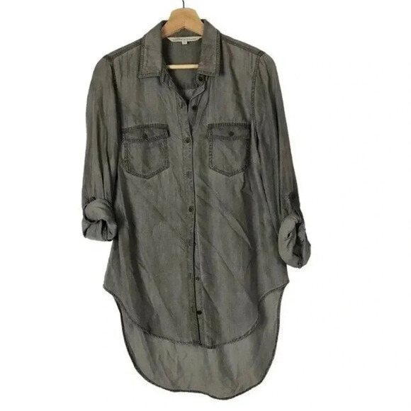 Versona Gray Long Sleeve Button Down Hi Low Top S - Picture 1 of 3